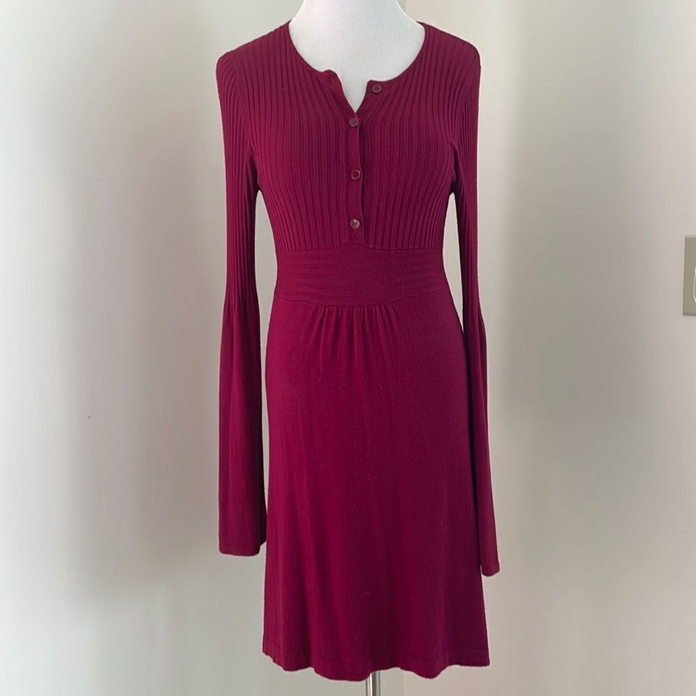 Ribbed Sweater dress long sleeve with flair bottom color size Medium